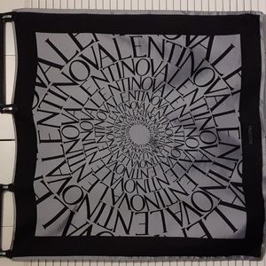 Authentic Valentino Logo Silk Blk/Gry Square Scarf